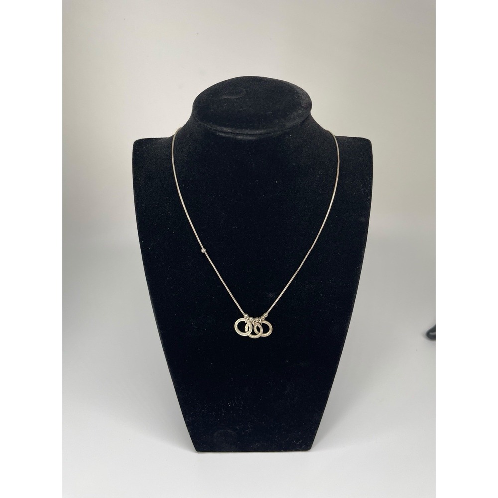 Vintage Italy 925 Sterling Silver Snake Chain Triple Circle Pendant Necklace